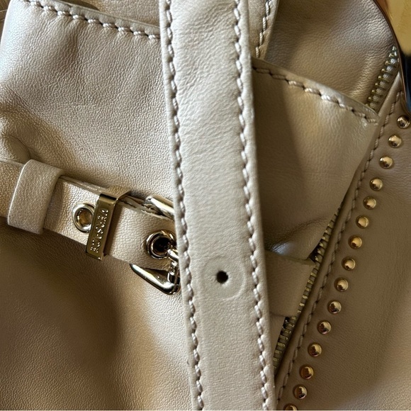 Authentic Versace Beige Leather Studded Frame Satchel with Shoulder Strap - Picture 12 of 16